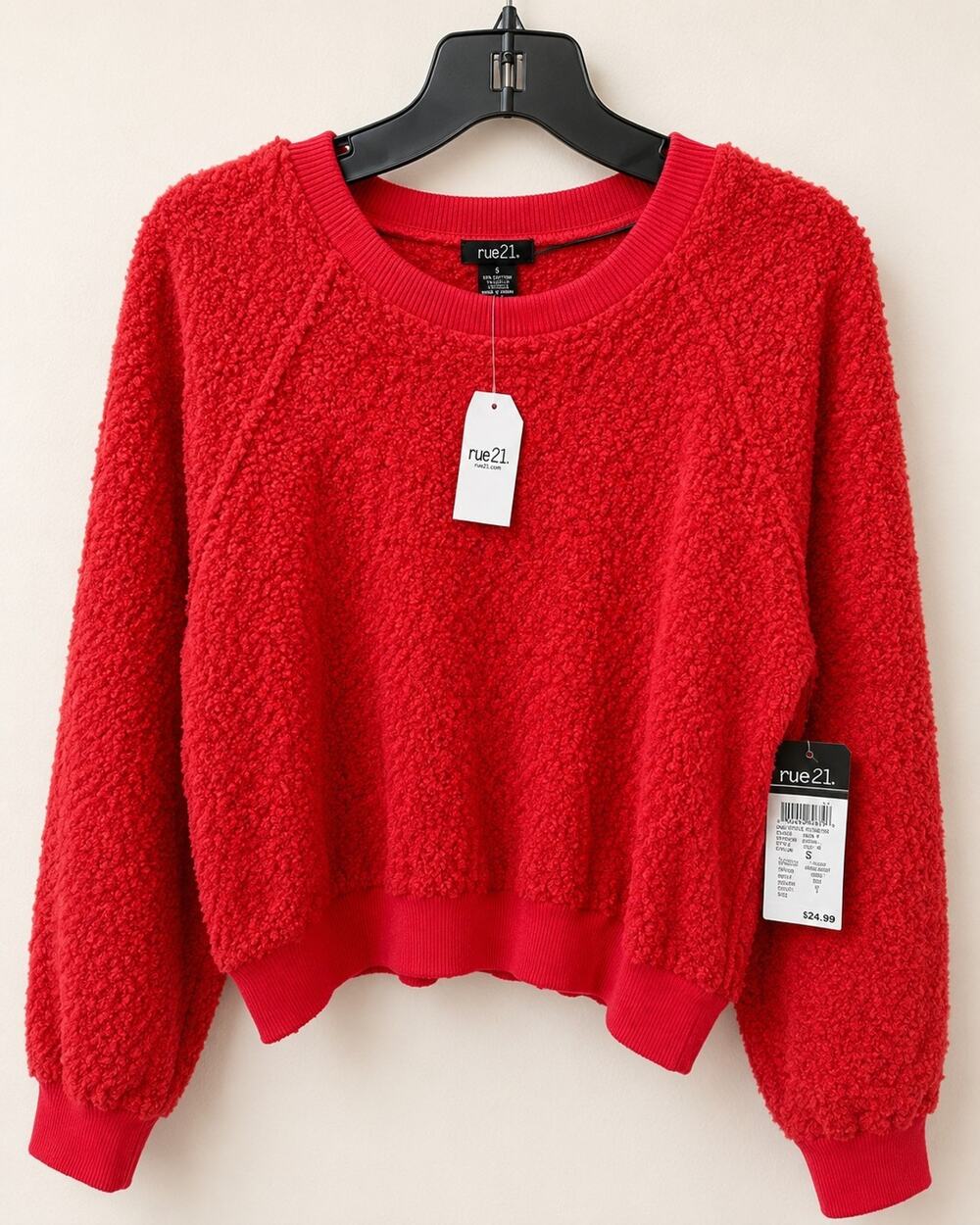 Rue21 Red Fuzzy Cropped Sweater Size Small NWT Soft Cozy Pullover
